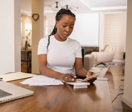 Accounting certificate student working on homework