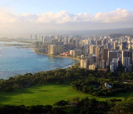 Honolulu skyline at Waikiki Beach in Hawaii