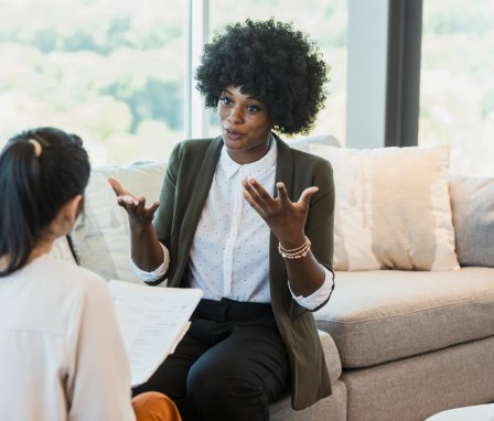 Woman being interviewed for a job