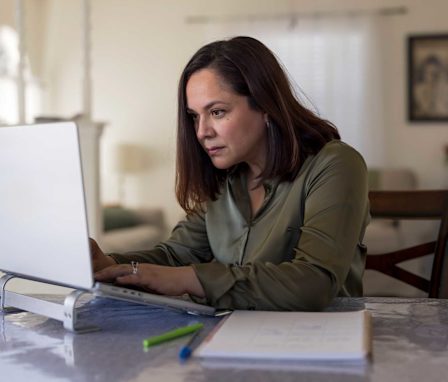 Woman working on laptop